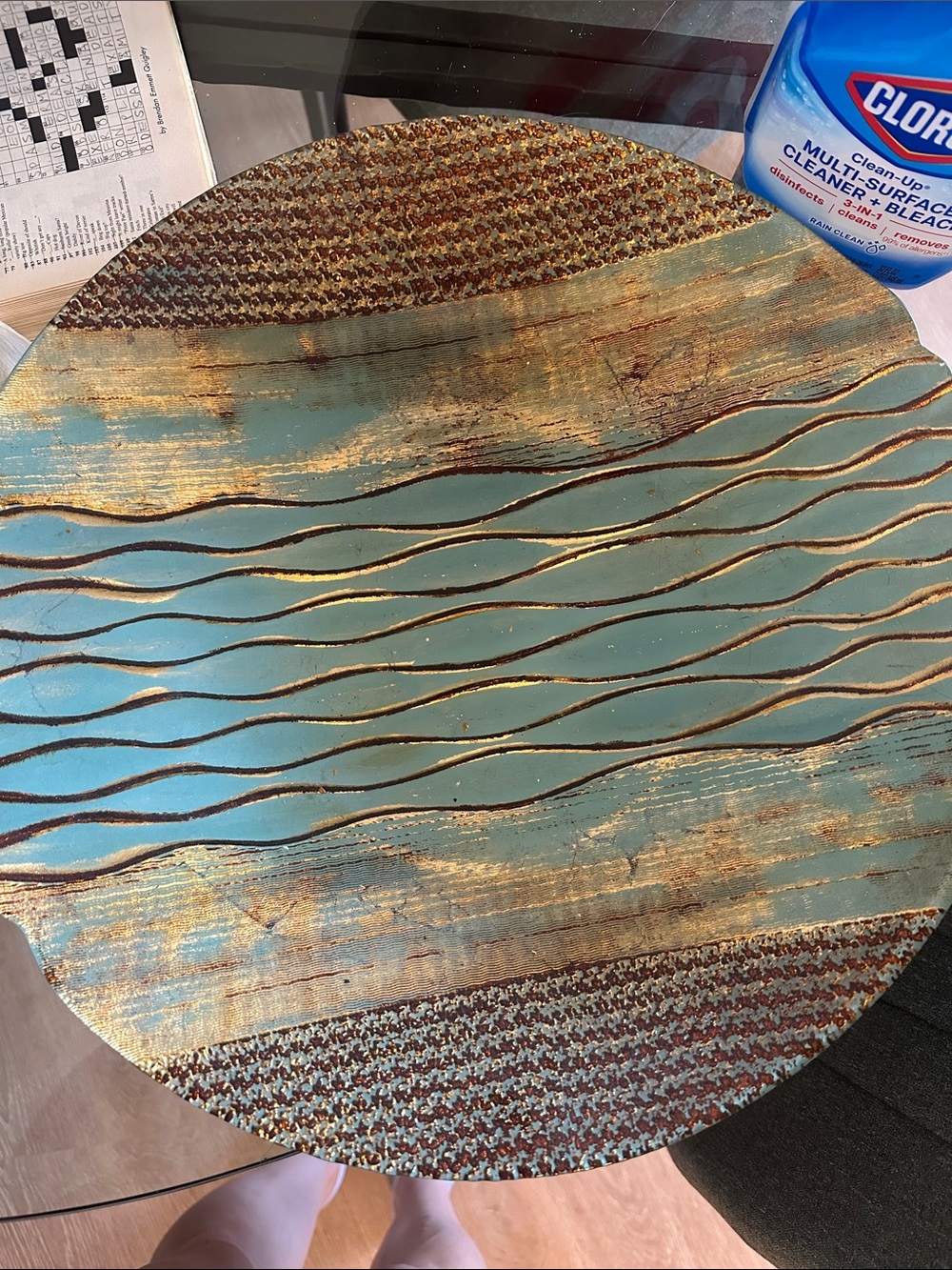 Round Decorative bowl in Turquoise and Gold